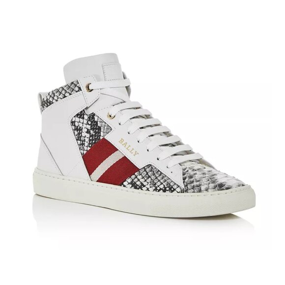 💖 Bally Hedern Snake Embossed White Leather High Top Sneakers - Picture 1 of 9